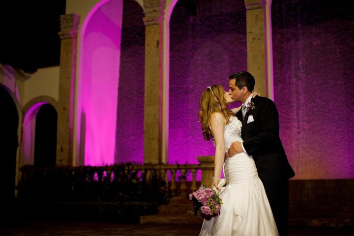 Bell Tower Water Wall Purple Strapless Kiss Houston Texas C Baron Photography
