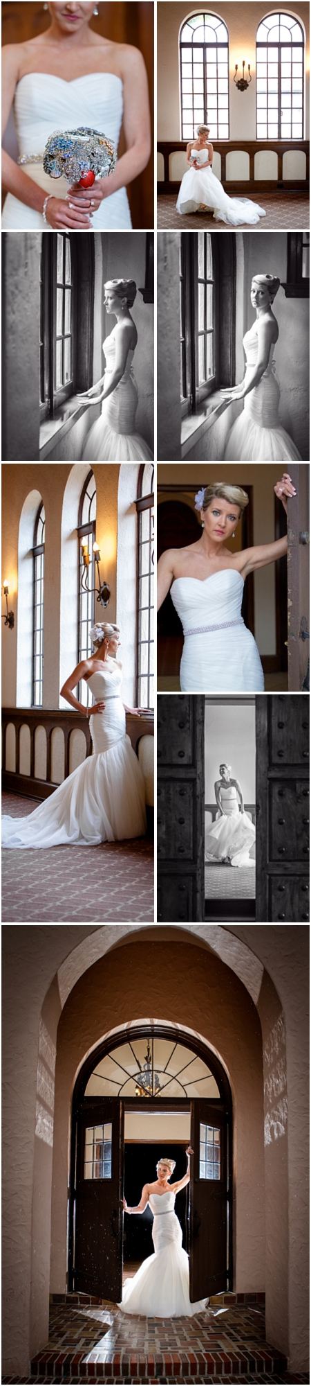 The Parador, Houston Wedding Photographer, Bridals, Strapless Gown, Winter, Cold, Rain, brooch bouquet