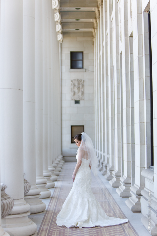 C. Baron Photography, Houston Wedding Photographer, College Station Wedding Photograher, College Station, Texas A&M, TAMU, fit and flare wedding gown, columns, marble, Oleg Cassini, gig 'em