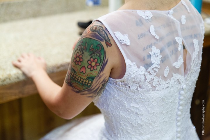 C. Baron Photography, Houston Wedding Photographer, Crystal Springs, Magnolia Texas, Magnolia Wedding Photographer, outdoor wedding, purple, red, Oleg Cassini, illusion neckline, tea length, tatoo, brooch bouquet, birdcage veil, rockabilly, edgy, sunset