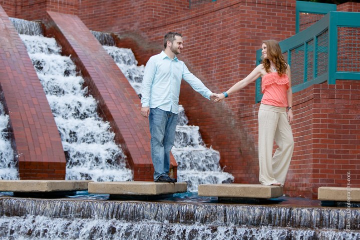 C. Baron Photography, Houston Engagement Photographer, Sesquicentennial Park, downtown, bohemian, floral headpiece, guitar, spring, waterfall, Buffalo Bayou