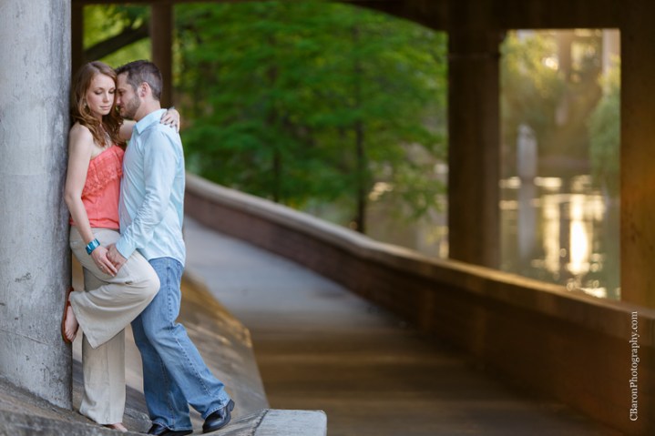 C. Baron Photography, Houston Engagement Photographer, Sesquicentennial Park, downtown, bohemian, floral headpiece, guitar, spring, waterfall, Buffalo Bayou