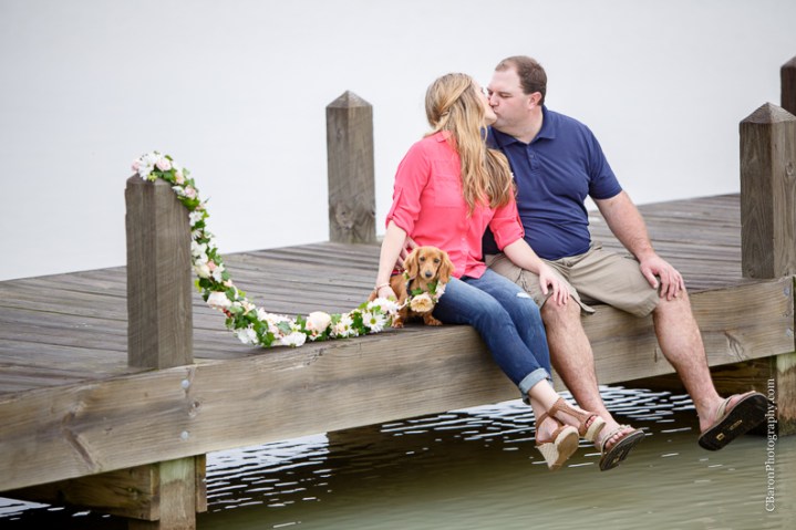 C. Baron Photography, Houston Engagement Photographer, Waller Engagement Photographer, Aggies, country, dog, stone, Texas, Texas A&M, azaleas, dock, spring, flower leash