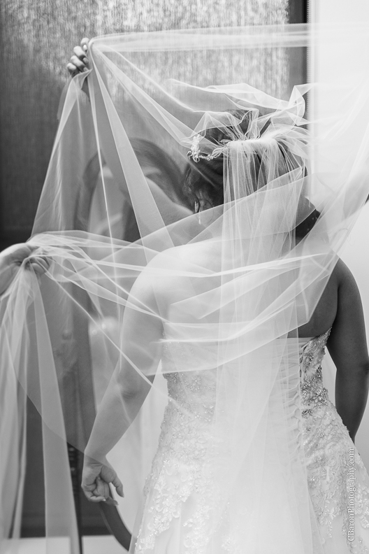 C. Baron Photography, Houston Wedding Photographer, Notre Dame Catholic Church, blush, bride, groom, couple, confetti cannons, confetti poppers, gold, stained glass, cathedral veil, Vietnamese, chandelier, sparklers, South Asian