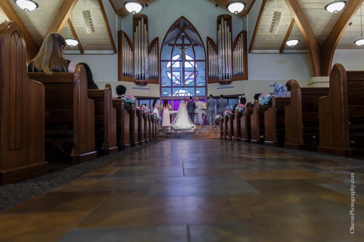C. Baron Photography, Houston Wedding Photographer, Notre Dame Catholic Church, blush, bride, groom, couple, confetti cannons, confetti poppers, gold, stained glass, cathedral veil, Vietnamese, chandelier, sparklers, South Asian