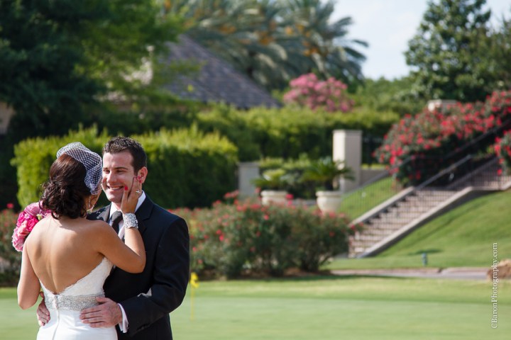 C. Baron Photography, Houston Wedding Photographer, Royal Oaks Country Club, Winnie Couture, spring, gold, groom, May, outdoor wedding, pink, purple, Royals Royce, wine, golf course, fit and flare gown, wine corks, first look, birdcage veil, bride, Texas