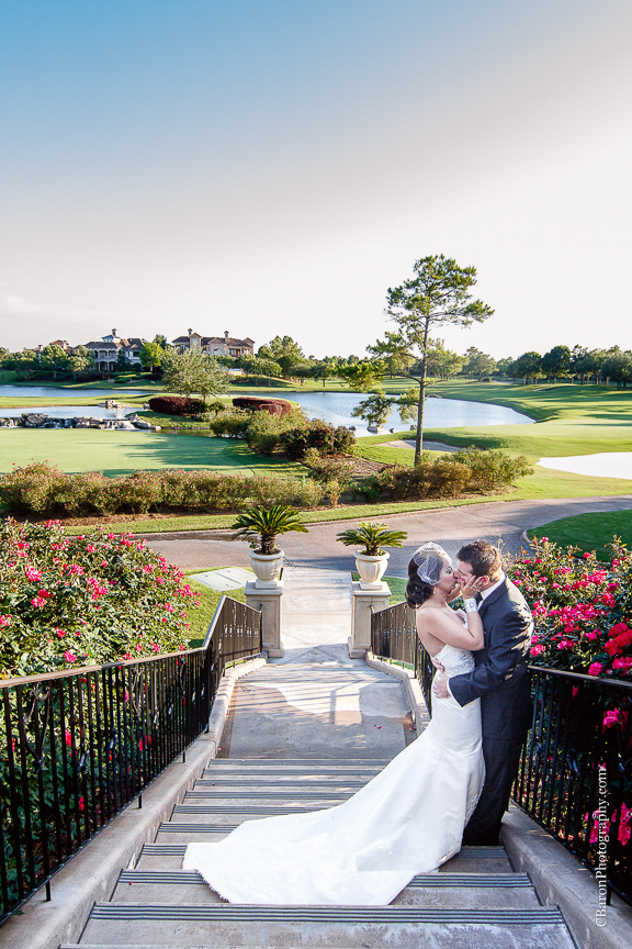 C. Baron Photography, Houston Wedding Photographer, Royal Oaks Country Club, Winnie Couture, spring, gold, groom, May, outdoor wedding, pink, purple, Royals Royce, wine, golf course, fit and flare gown, wine corks, first look, birdcage veil, bride, Texas