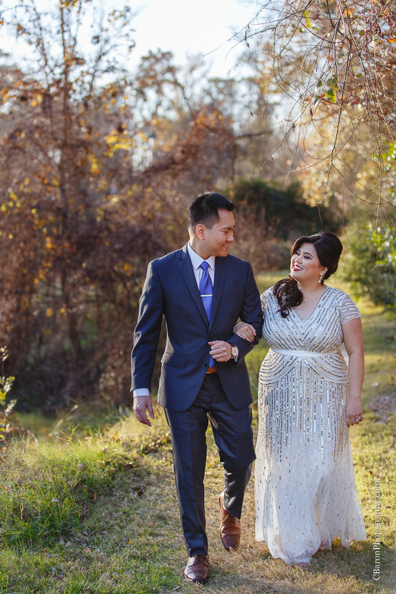 C. Baron Photography, Houston Wedding Photographer, Cypress Creek, day after session, engagement session, bride, groom, formal gown, Texas, trails, grass, trees, South Asian, sunset