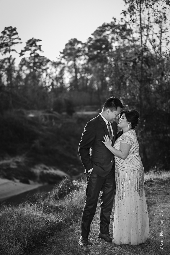 C. Baron Photography, Houston Wedding Photographer, Cypress Creek, day after session, engagement session, bride, groom, formal gown, Texas, trails, grass, trees, South Asian, sunset