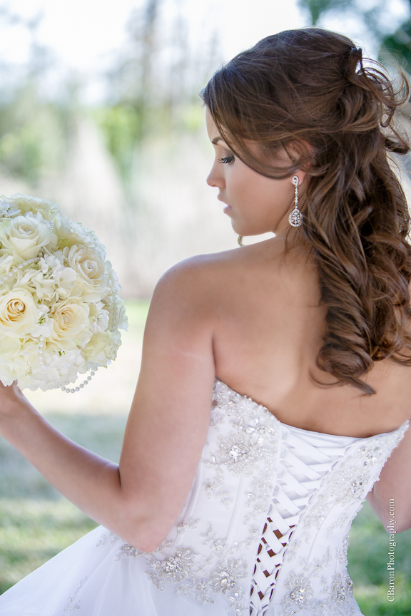 C. Baron Photography, Houston Wedding Photographer, Mercer Aboretum and Botanic Gardens, Humble, Texas, Spring, strapless, Princess Bridal, Alfred Angelo, white, cream, pearls, veil, trees