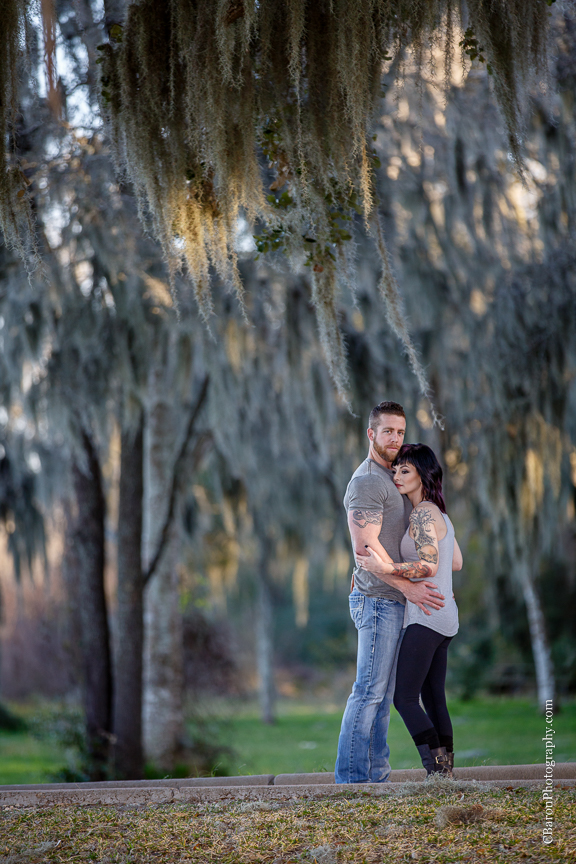C. Baron Photography, Houston Wedding Photographer, Brazos Bend State Park, Engagement, Texas, Needville, Richmond, tattoos, trees, Live Oaks, lake, spanish moss, nature, sunset