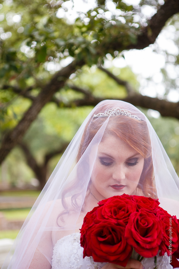 C. Baron Photography, Houston Wedding Photographer, Bridals, cemetery, Christmas, crypt, Nightmare Before Christmas, November, red roses, tombstone, Belle gown, trees, Floral Events, strapless