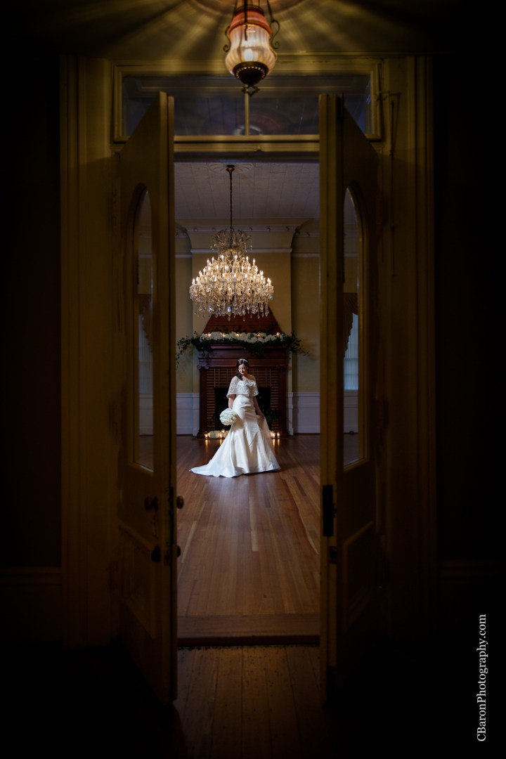 C. Baron Photpgraphy, Galveston Wedding Photographer, Ashton Villa, Galveston Historical Society, cape, Impression Bridal, Stephanye Lynn Wedding and Event Design, chandelier, fireplace, staircase, Victorian, bride, strapless, Texas, Simone Carvalli