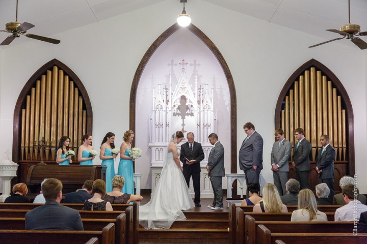 C. Baron Photography, Christ Chapel, Aston Villa, Galveston Wedding Photographer, Houston Wedding Photographer, Galveston Historical Foundation, Four Points by Sheraton, roses, hydrangeas, white, blue, bride, groom, couple, veil, church bell, chandelier, La Kings, strapless gown, Justin Alexander, March