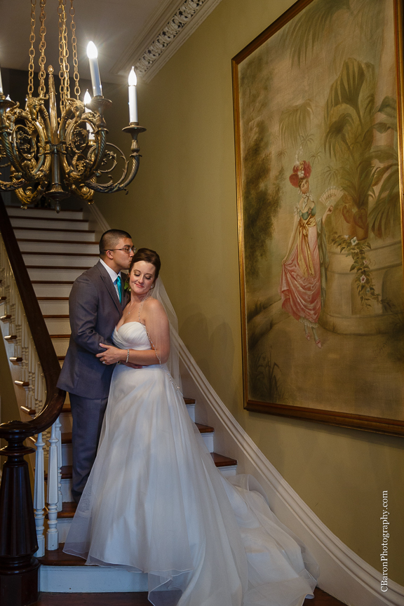 C. Baron Photography, Christ Chapel, Aston Villa, Galveston Wedding Photographer, Houston Wedding Photographer, Galveston Historical Foundation, Four Points by Sheraton, roses, hydrangeas, white, blue, bride, groom, couple, veil, church bell, chandelier, La Kings, strapless gown, Justin Alexander, March