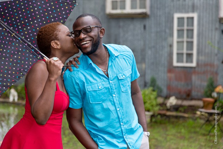 C. Baron Photography, Houston Engagement Photographer, Houston Wedding Photographer, Spring Engagement Photographer, African-American, couple, engagement session, Oak Tree Manor, chandelier, victrola, rainy, rainy day, umbrella, Texas