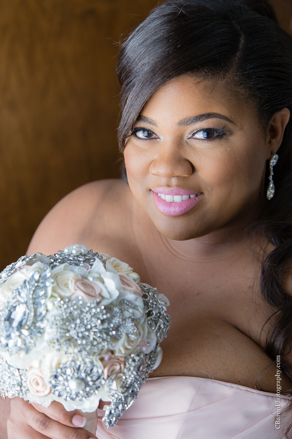 Baby's breath; Black Tie; Blush gown; Brooch Bouquet; Brooch Boutin boutonnière; C. Baron Photography; Clutch purse; Downtown Houston; Evening; First look. Spring; Houston Wedding PHotographer; Swanky Photobooth; Texas; The Sam Houston Hotel; Veranda; blush; strapless;