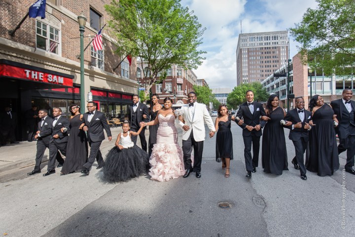Baby's breath; Black Tie; Blush gown; Brooch Bouquet; Brooch Boutin boutonnière; C. Baron Photography; Clutch purse; Downtown Houston; Evening; First look. Spring; Houston Wedding PHotographer; Swanky Photobooth; Texas; The Sam Houston Hotel; Veranda; blush; strapless;