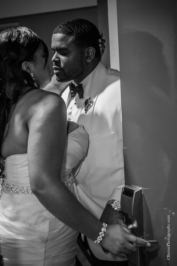 Baby's breath; Black Tie; Blush gown; Brooch Bouquet; Brooch Boutin boutonnière; C. Baron Photography; Clutch purse; Downtown Houston; Evening; First look. Spring; Houston Wedding PHotographer; Swanky Photobooth; Texas; The Sam Houston Hotel; Veranda; blush; strapless;