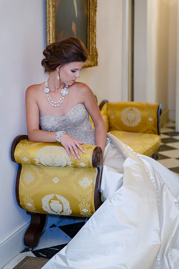 Beaded; C. Baron Photography; Columns; Crystal Chandelier; Galveston; Galveston Historical Foundation; Galveston Wedding Photographer; Historic Home; Houston Wedding Photographer; Impression Bridal; Live Oak; Menard House; Navy; Oleanders; Outdoor; Southern; Victor Harper; Wedding; bridals; champagne; couture; gone with the wind; laser cut lace; platinum; strapless; 