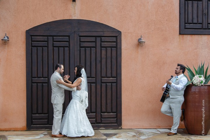 Agave Brothers; Agave Estates; Agave Real; Agave Road; C. Baron Photography; Dad's first look; First Look; Houston Wedding Photographer; Katy; Katy Wedding Photographers; Mediterranean; Papel picado; Texas; blue; bubbles; elegant; maracas; mariachis; outdoor ceremony; summer; tiffany blue; 