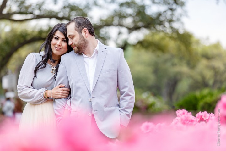 Architecture; Azaleas; C. Baron Photography; Couple; Dress; Engagement Photo; Houston; Houston Engagement Photographer; Houston Wedding Photographer; Live Oaks; MFA; Museum District; Sculpture; Texas; Tulle skirt;