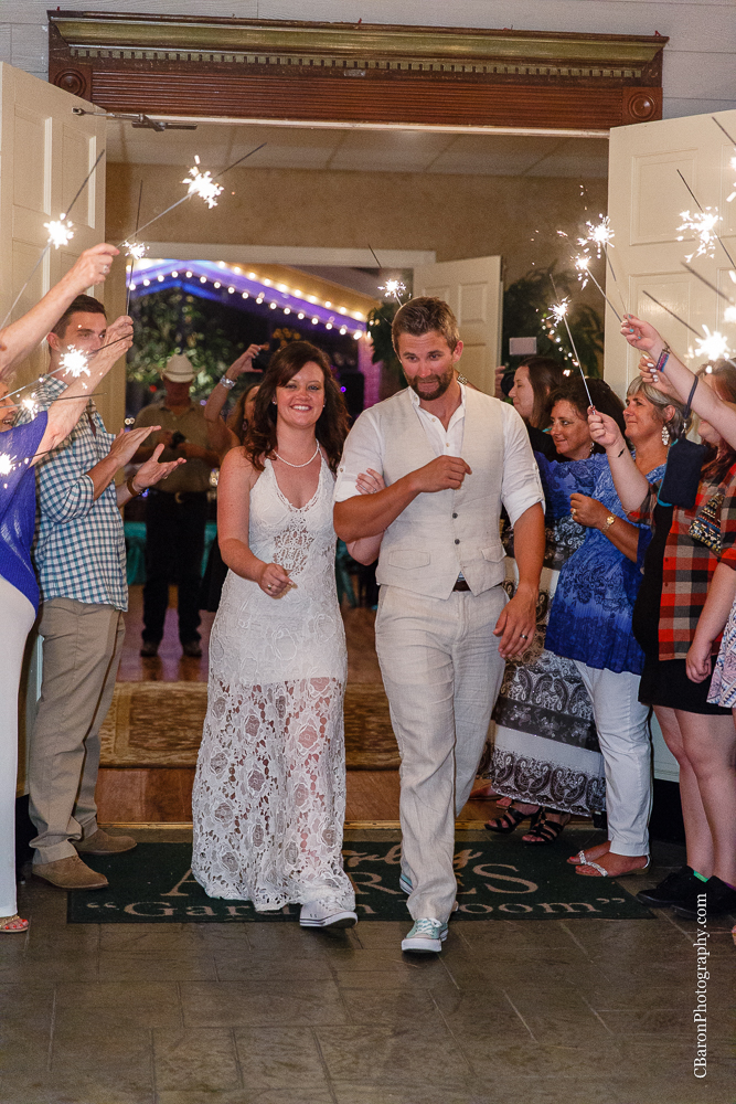 Beachy; Blue; Bride; C. Baron Photography; Converse; Convertible. Houston Wedding Photographer; Couple; Groom; Houston Wedding PHotographer; Lace Gown; Lillies; Live Band; Shirley Acres; Sparklers; Summer; Tropical; Turquoise; Wedding; seashells; 