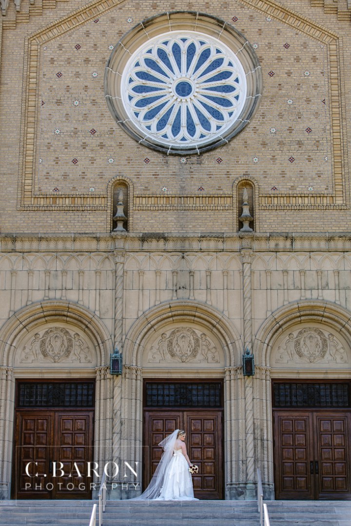 Aggies; Bridals; C. Baron Photography; Houston; Houston Wedding Photographer; Maroon shoes; South Main Baptist church; Texas; old church; stained glass; 