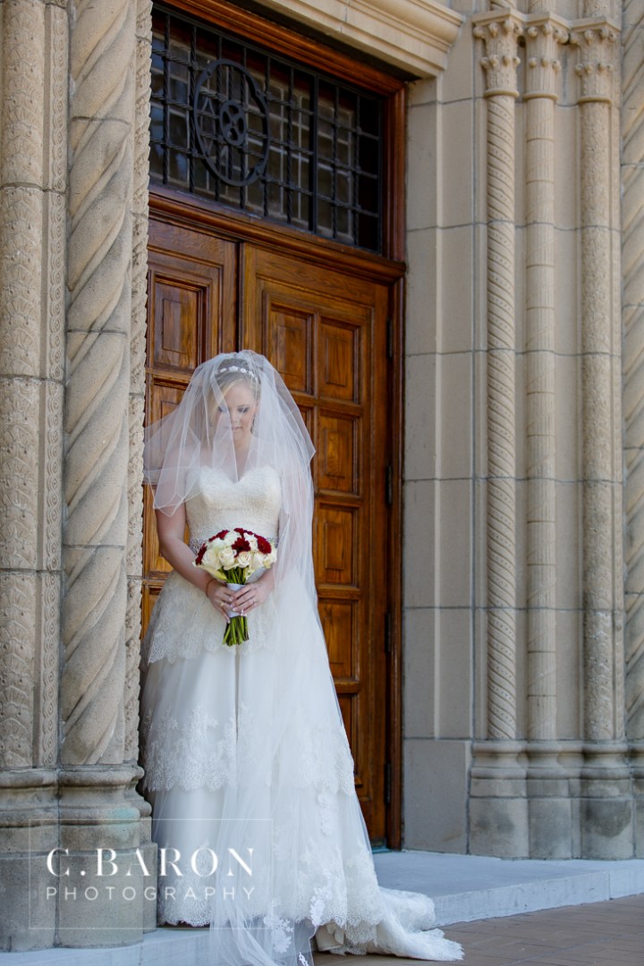 Aggies; Bridals; C. Baron Photography; Houston; Houston Wedding Photographer; Maroon shoes; South Main Baptist church; Texas; old church; stained glass;