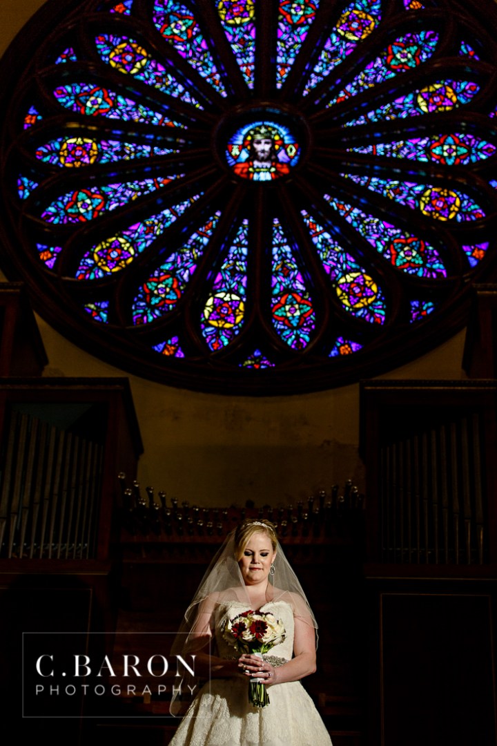 Aggies; Bridals; C. Baron Photography; Houston; Houston Wedding Photographer; Maroon shoes; South Main Baptist church; Texas; old church; stained glass; 
