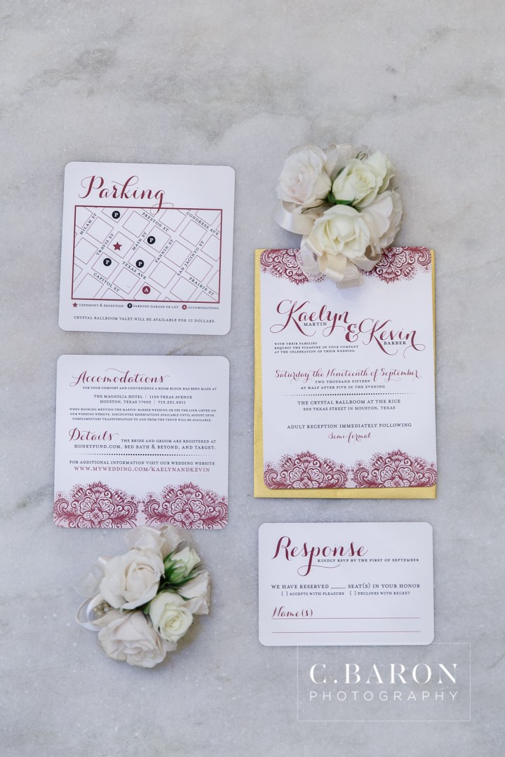 Austin Wedding Photographer; Beaumont Wedding Photographer; C. Baron Photography; Ceremony; College Station wedding Photographer; Conroe Wedding Photograher; Crystal Ballroom; Downtown; Galveston Wedding Photographer; Gold; Houston Wedding Photographer; Luxury; Maroon; Merlot; Red; Rice Lofts; Roses; Wedding; Wine; Woodlands Wedding Photographer; ballroom;