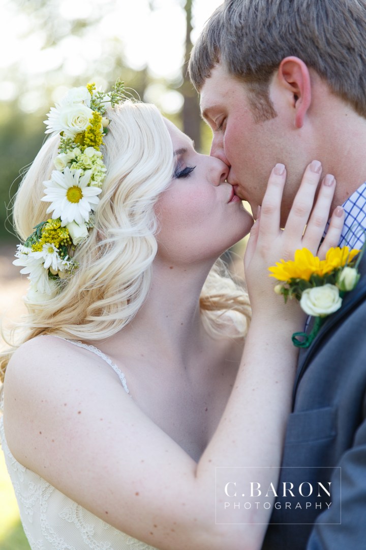 Austin Wedding Photographer, Beaumont wedding Photographer, C. Baron Photography, College Station wedding Photographer, Conroe Wedding Photograher, Crystal Springs, first look, flower crown, Galveston Wedding Photographer, Houston wedding Photographer, lace dress, Magnolia, mismatched china, Naked wedding cake, Outdoor Ceremony, Reception, sunflowers, sunset, Texas, Unfrosted cake, Woodlands Wedding Photographer