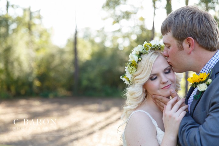 Austin Wedding Photographer, Beaumont wedding Photographer, C. Baron Photography, College Station wedding Photographer, Conroe Wedding Photograher, Crystal Springs, first look, flower crown, Galveston Wedding Photographer, Houston wedding Photographer, lace dress, Magnolia, mismatched china, Naked wedding cake, Outdoor Ceremony, Reception, sunflowers, sunset, Texas, Unfrosted cake, Woodlands Wedding Photographer