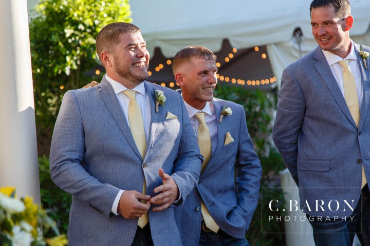 Butler's Courtyard; C. Baron Photography; Elegant; Exposed Brick; Galveston County Weddings; Historic Venue; Houston Engagement Photographer; League City; Outdoor Ceremony; Texas; Wedding Photography; Yellow; chandeliers; confetti leave; garden; sunflowers;