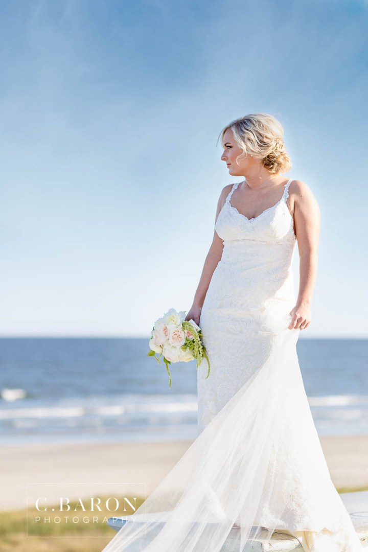 Beach; Bridals; C. Baron Photography; Formals; Galveston Island; Galveston Wedding Photographer; Historic Hotel; Hotel Galvez; Houston wedding Photographer; Lace gown; Palm Trees; Seaside; Seawall; Spring; Texas Wedding Photographer; sunny afternoon;