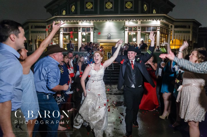Beaded capelet; C. Baron Photography; Central Christian Church; Galveston; Galveston Wedding Photographer; Garten Verein; Gold; Groom; Historical building; Horse Carriage; Impression Bridal; Island; Red Roses; Rose Petal Leave; Spring; Texas; blush lace gown; bride; cowboy hat;