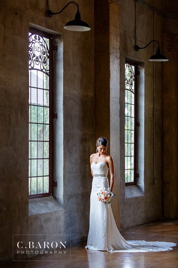 Bridals; C. Baron Photography; Formals; Houston Bridals Photographer; Houston wedding Photographer; Montgomery County; Olde Dobbin Station; Scalloped train; Silk Gown; Strapless; Texas; Woodlands Photographer; ornate doors; outdoors; summer;