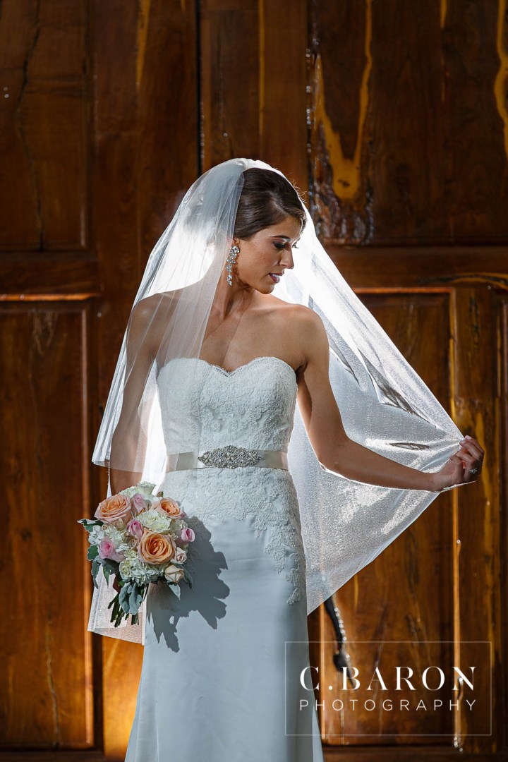 Bridals; C. Baron Photography; Formals; Houston Bridals Photographer; Houston wedding Photographer; Montgomery County; Olde Dobbin Station; Scalloped train; Silk Gown; Strapless; Texas; Woodlands Photographer; ornate doors; outdoors; summer;
