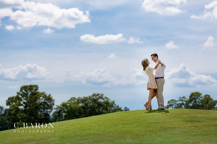 C. Baron Photography; Engagement session; Golf Cart; Houston Texas; Houston wedding Photographer; Raveneaux Country Club; afternoon; golf course; summer;