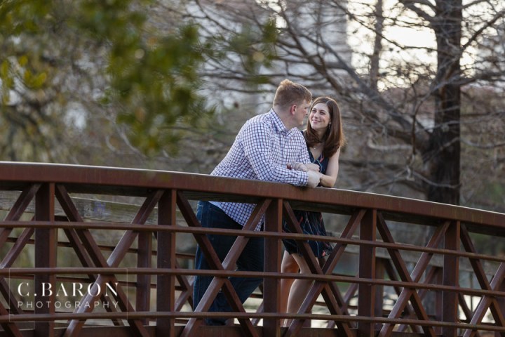 Bridge; C. Baron Photography; Grass; Hermann Park; Houston Engagement Photographer; Houston Texas; reflection pond; sunny afternoon;