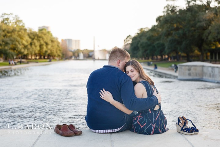 Bridge; C. Baron Photography; Grass; Hermann Park; Houston Engagement Photographer; Houston Texas; reflection pond; sunny afternoon;