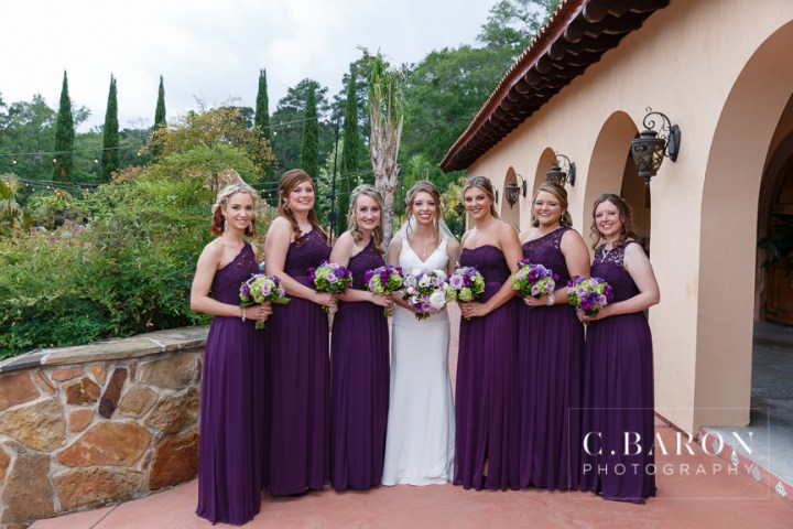 Bubble Leave; C. Baron Photography; Conroe Texas; Conroe Wedding Photographer; Houston Wedding PHotographer; Indoor Ceremony; Lavender; Madera Estates; Purple; Rainy Wedding Day; Silk Charmeuse gown; Summer time; elegant; fire pit; photobooth;