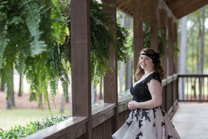 C. Baron Photography; Fall; Houston Bridals Photographer; Magnolia Texas; The Springs - The Woodlands; Wedding gown with black lace; Woodlands Wedding Photographer; black and white wedding dress;