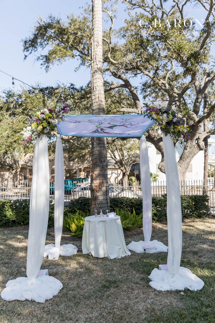 Black Tie; C. Baron Photography; Elegant; Galveston Island; Galveston Wedding Photographer; Galveston Weddings; Historic Venue; Houston wedding Photographer; Jewish Ceremony; Ketubah; Outdoor Ceremony; Petal throw; Texas; The Bryan Museum; candlelight; chuppah; conservatory; hora; horah; purple; violet; wedding band; winter;