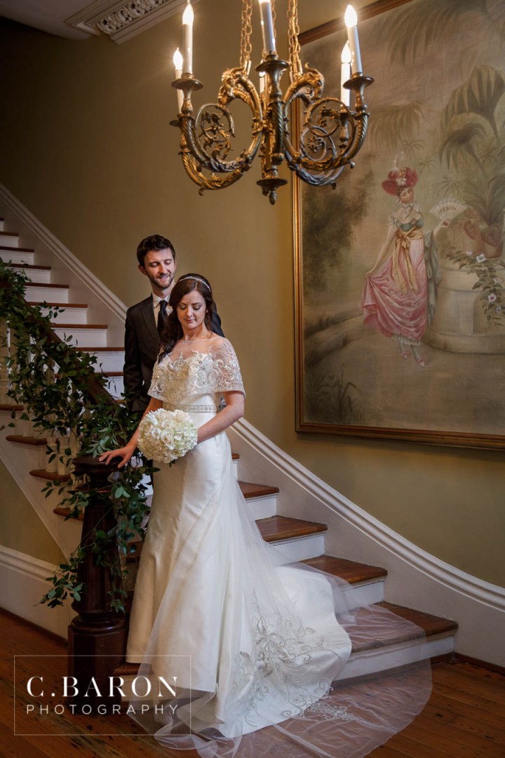 Ashton Villa; Bridals; C. Baron Photography; Cape; Chandelier; Formals; French; Galveston; Galveston HIstorical Foundation; Galveston Wedding Photographer; Houston wedding Photographer; Linens; Maroon; Marsala; Simone Cavalli; Stephanye Lynn Events; Texas; antique brass; beaded; candelabra; gown; lace overlay; train;