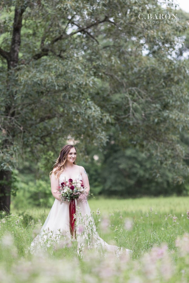 Bridals; Bridals Photographer; Bride with a horse; C. Baron Photography; Country; Cowboy boots; Formals; Houston Texas area; Montgomery County; Red Roan Horse; Rustic; Texas Bridals; Wedding Photographer;